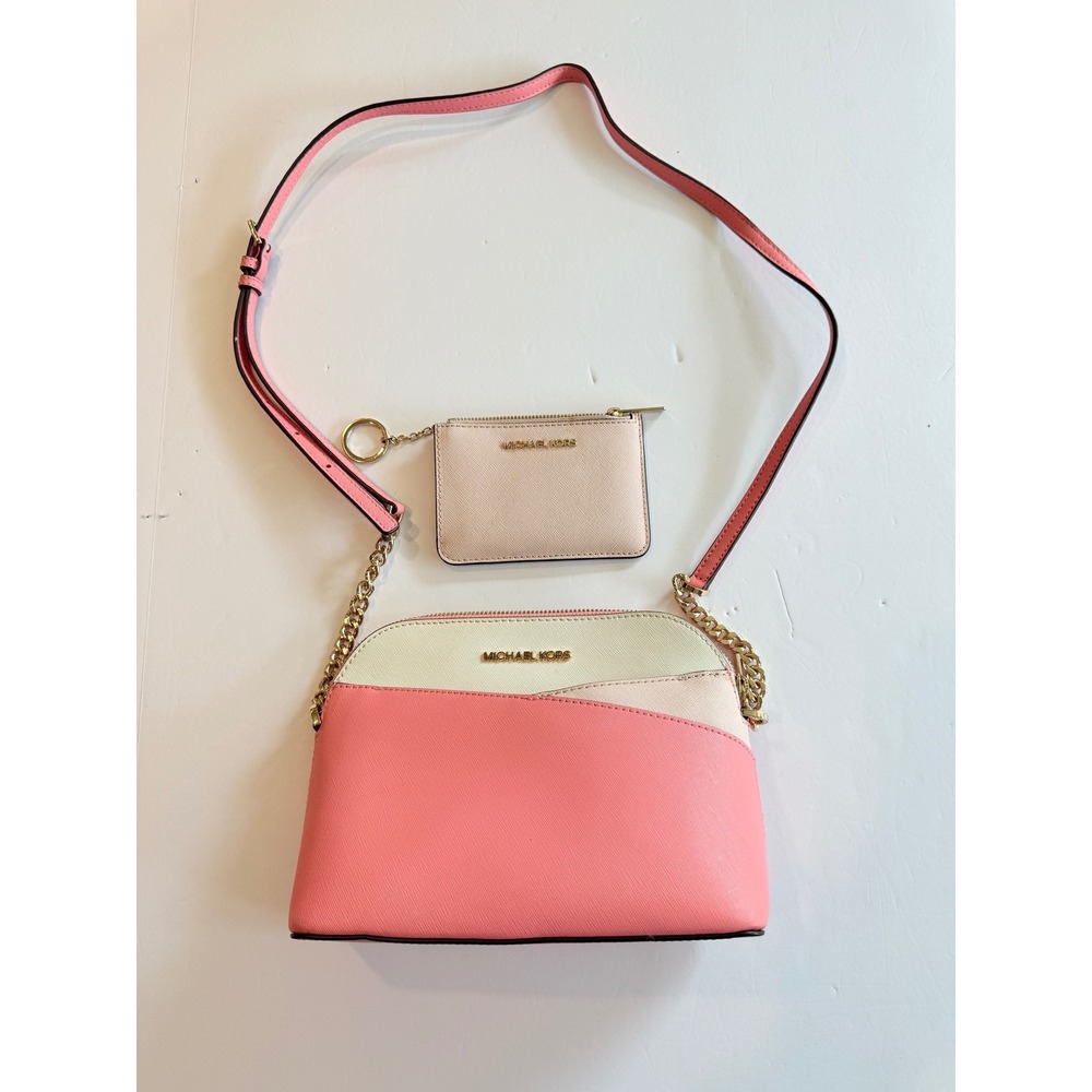 Michael Kors Pink Colorblock Saffiano Leather Dome Crossbody Bag with Card Case